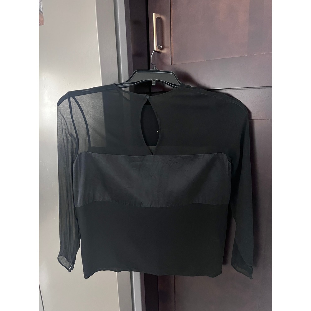 Vintage Oleg Cassini Black Tie 100% Silk Sheer Blouse Top Size 6 Quiet Luxury - Picture 2 of 8